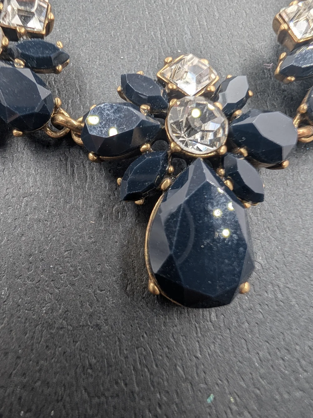 J.Crew Midnight Dark Navy Crystal Floral Cluster Statement Bib Necklace 0408